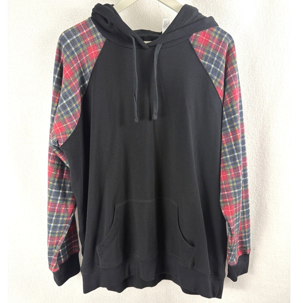 Torrid Womens Black Plaid Raglan Sleeve Hoodie Sweatshirt Plus Size 2X